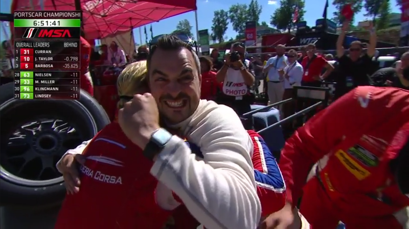 Congratulations from the team after unofficially clenching the GTD championship. Screencap via IMSA